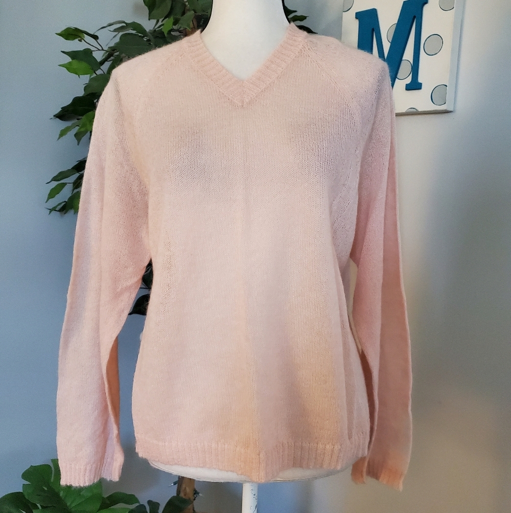 THE LIMITED Y2K Mohair Semi Sheer Blush V-Neck Sweater L